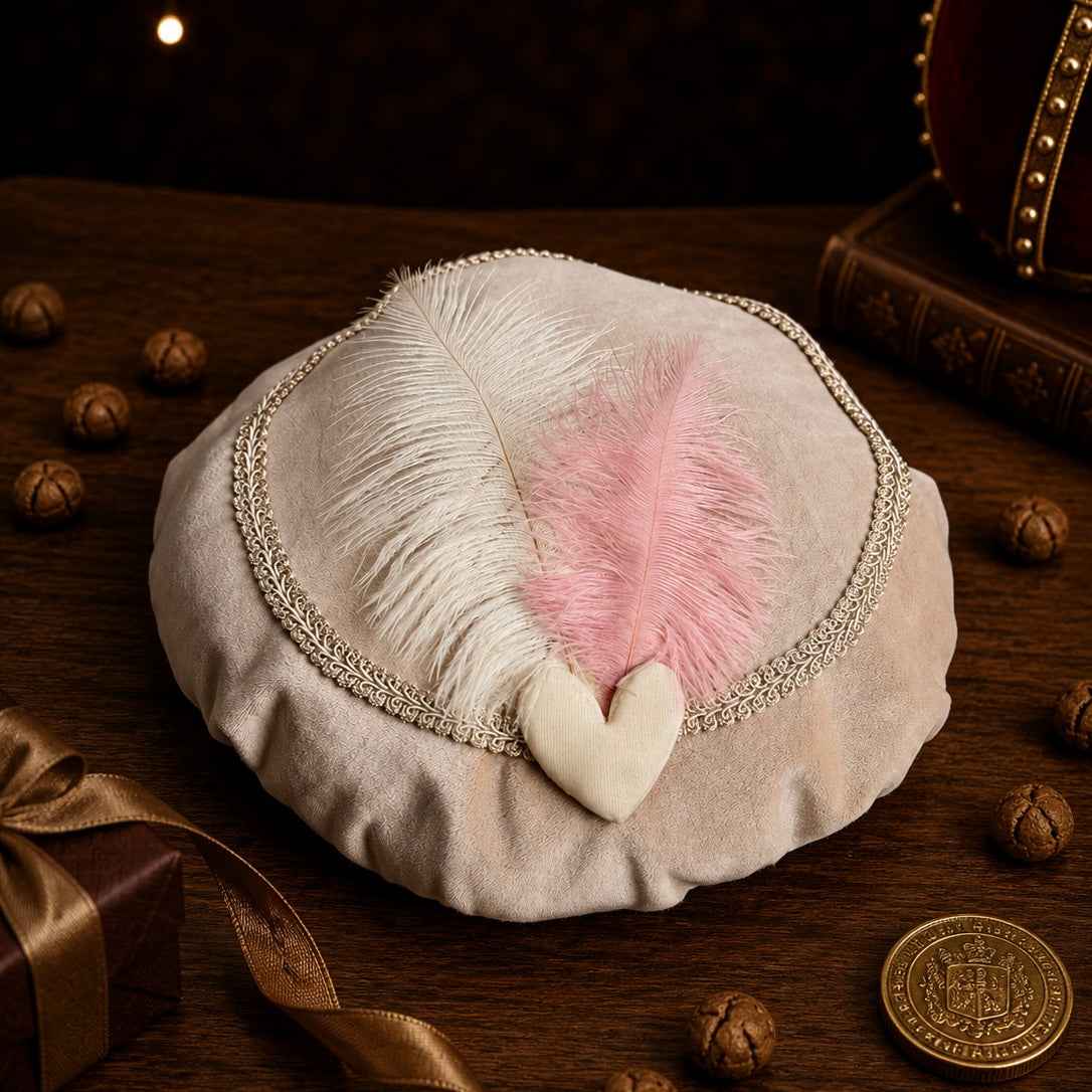 Pietenmuts beige hart roze veer