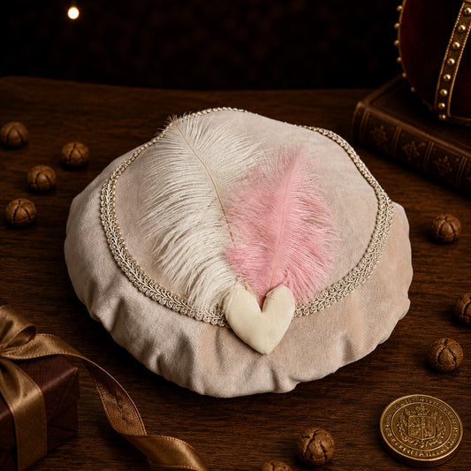 Pietenmuts beige hart roze veer
