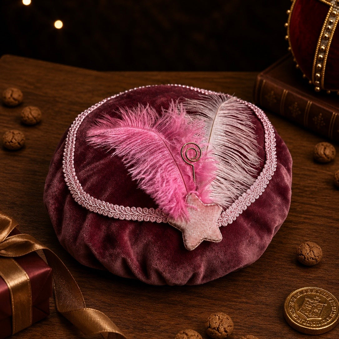 Pietenmuts oud roze roze veren op=op