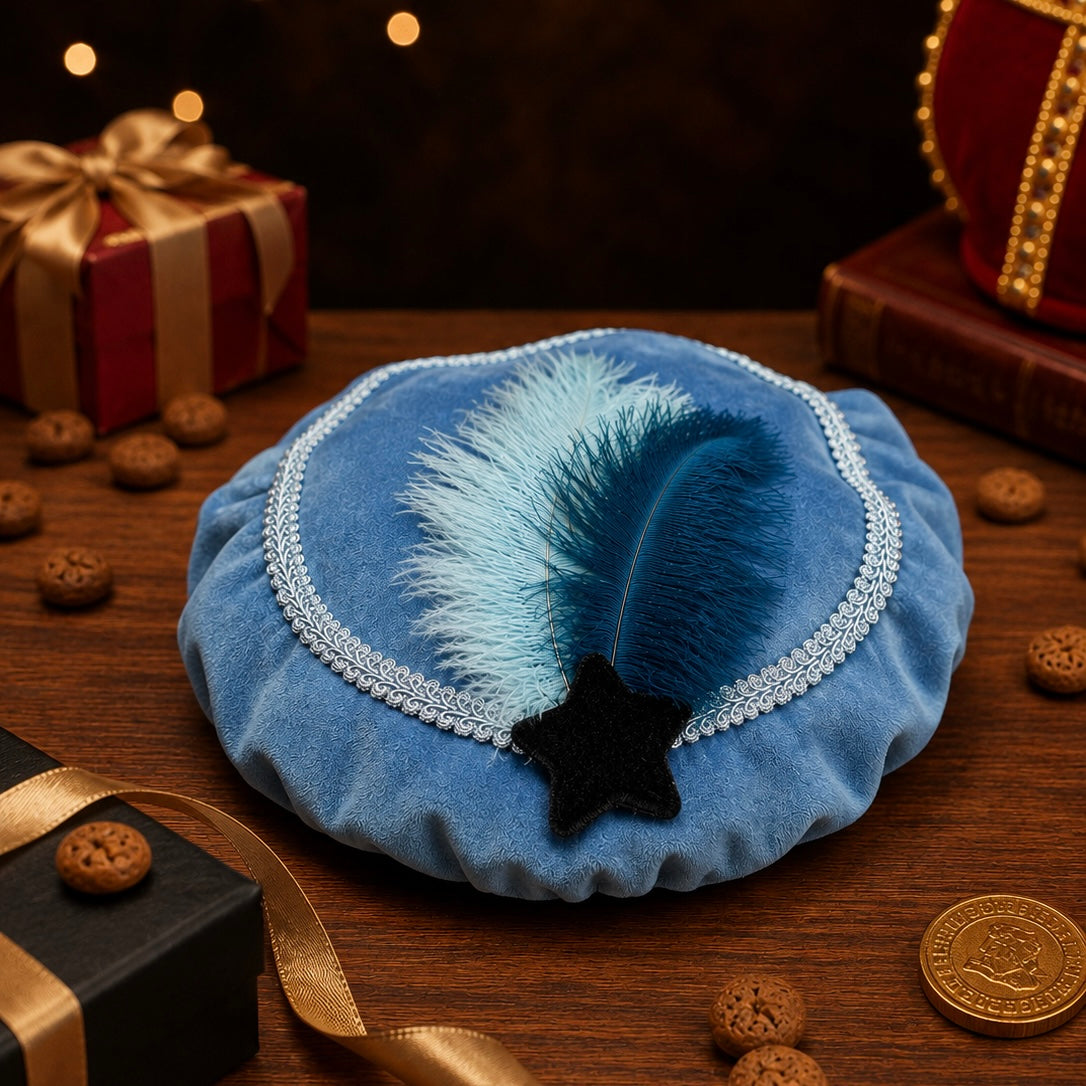 Pietenmuts lichtblauw zwarte ster op=op