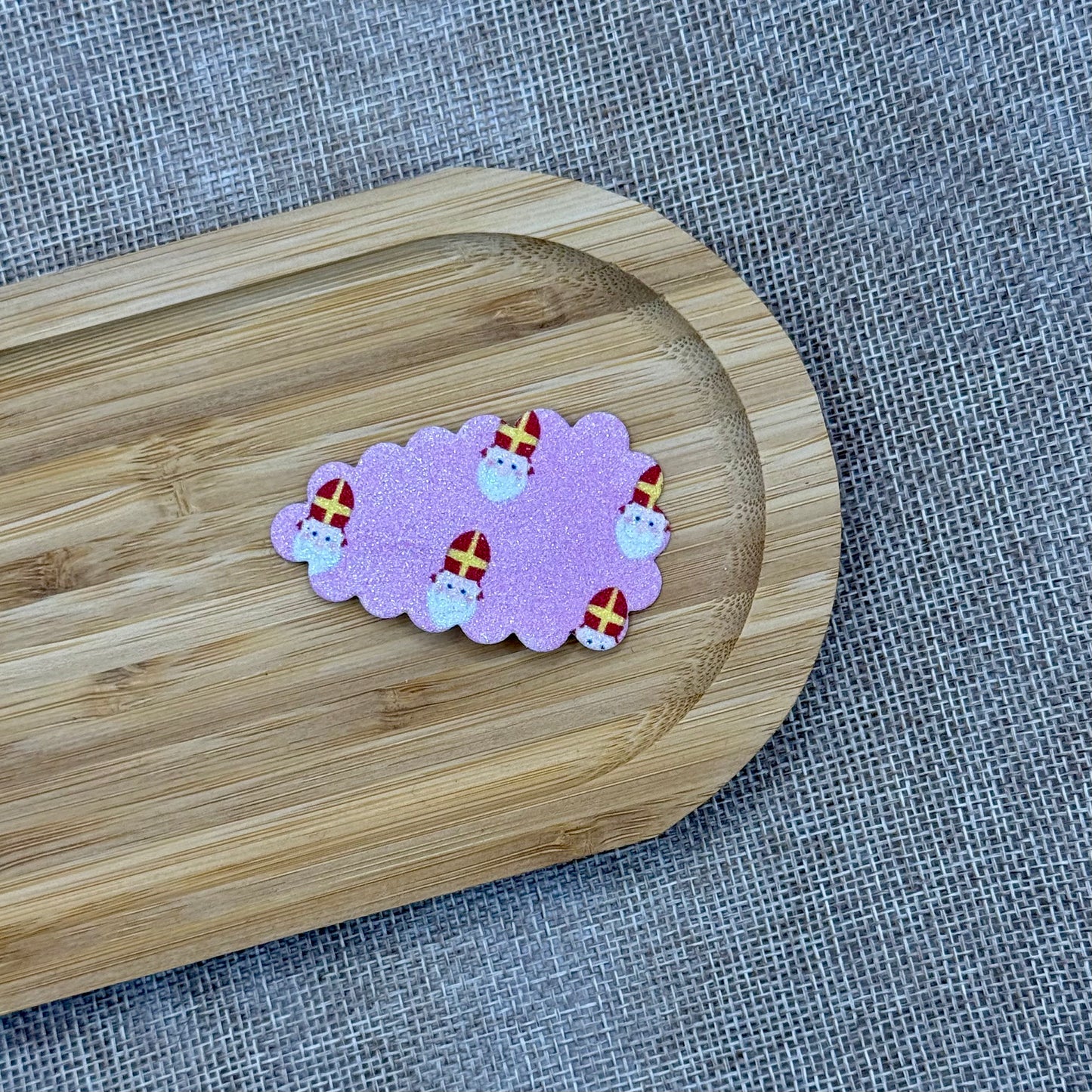 Sinterklaas speldjes 5cm roze glitter groot