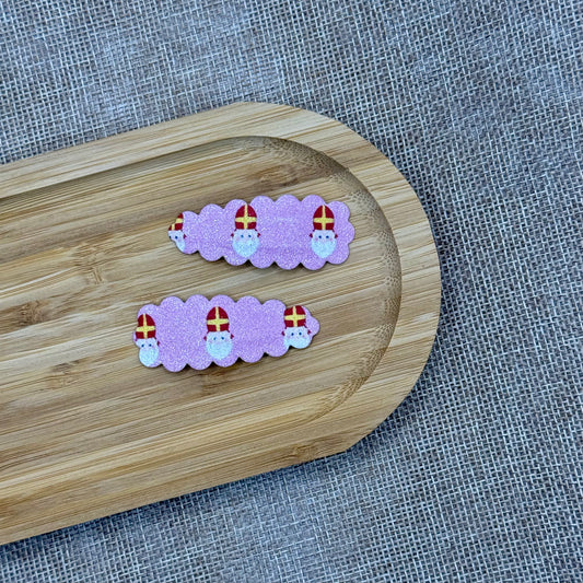 Sinterklaas speldjes 5cm roze glitter ribbel