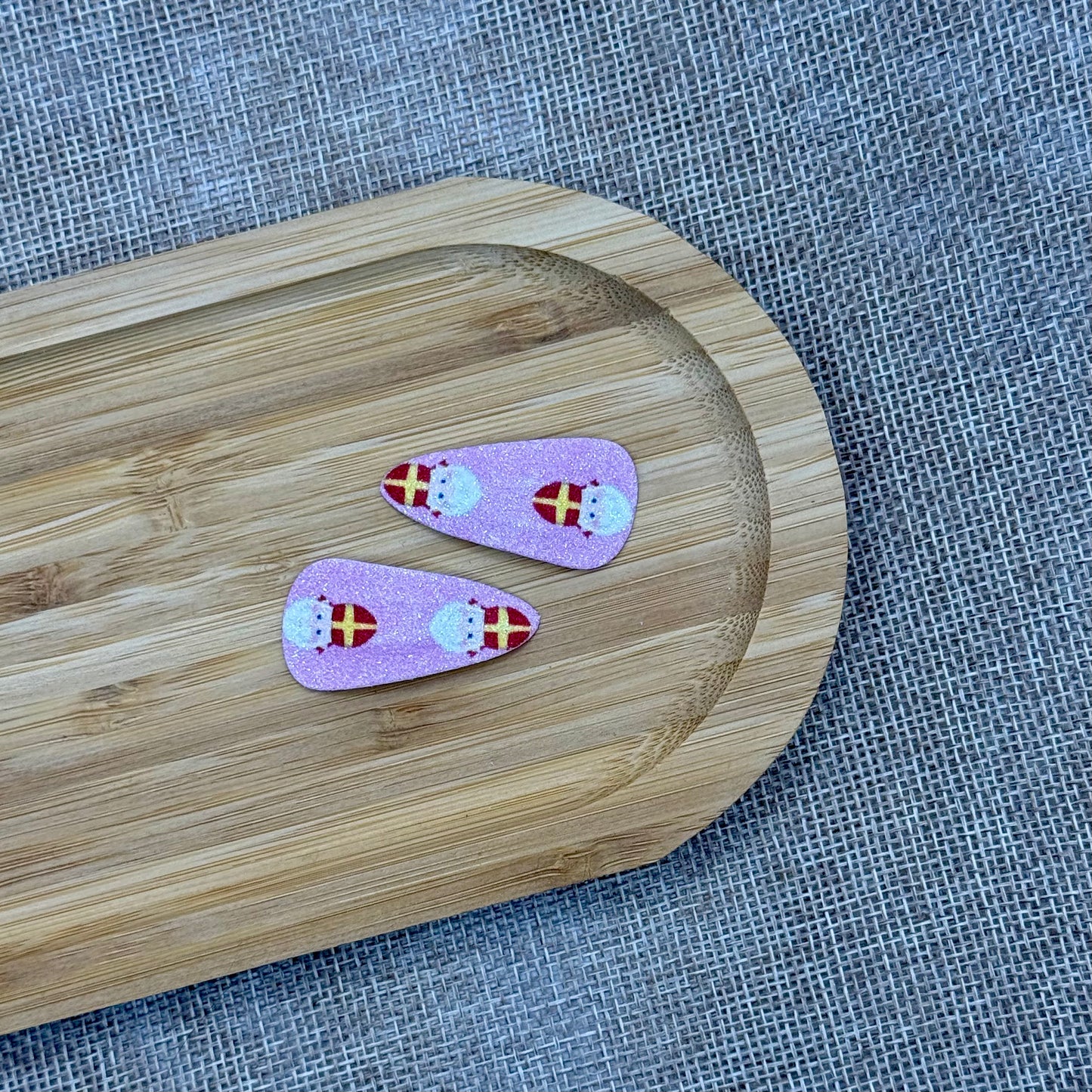 Sinterklaas speldjes 3cm roze glitter