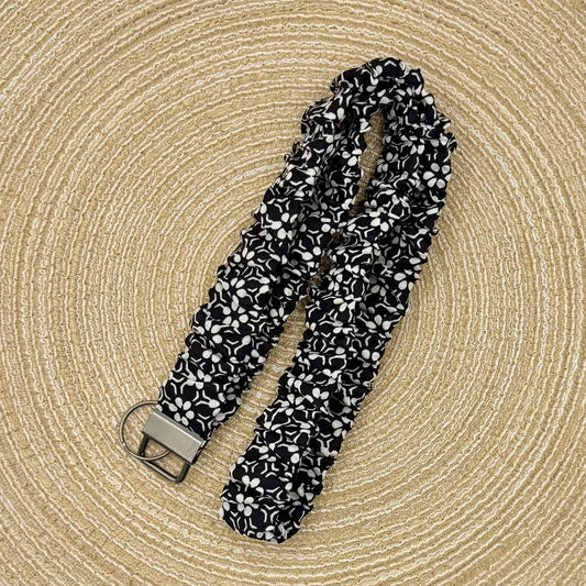 Keycord zwart wit bloem